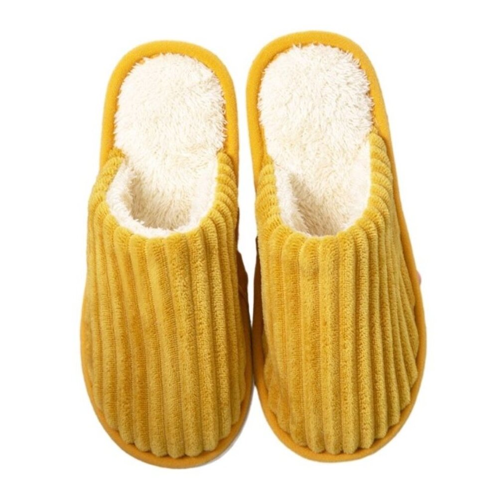 New Yellow Plush Lined Slippers Open Toe Design Size  medium Cozy Indoor House S